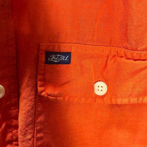 Polo Ralph Lauren Orange Linen Blend Shirt Mens Sz S Long Sleeve Utility Casual - Picture 4 of 9